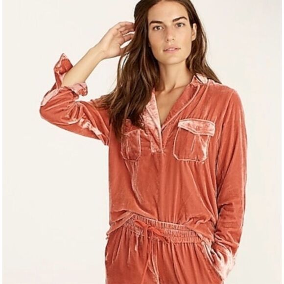 J.Crew Velvet patch-pocket popover shirt size L Brick Red Orange - Picture 1 of 12